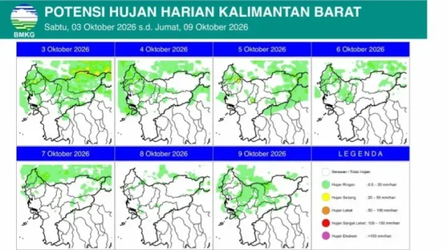 BMKG Prediksi Hujan Ringan di Kayong Utara hingga 9 Oktober 2026
